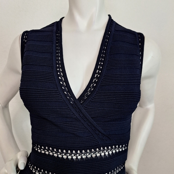 Cupcakes & Cashmere “NEW” Preppy Navy Blue Ink Rib Knit Minimalist Midi Dress XS - Picture 4 of 12